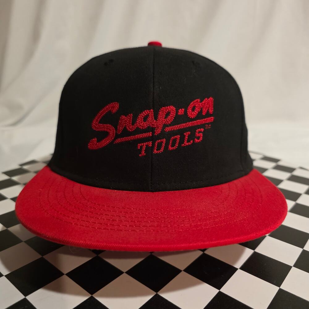 Snap-on Tools Snapback Hat Chain Stitch Flat Bill Black Red Official Licensed